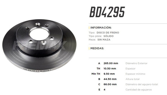 Imagen de DISCO DE FRENO TRASERO RENAULT LAGUNA C/ABS 1995-