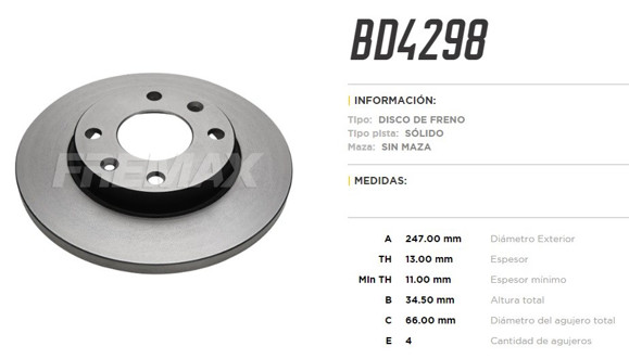 Imagen de DISCO DE FRENO PEUGEOT 207 1.4 8V 2006-/306 1.4I 1997-2002
