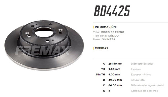Imagen de DISCO DE FRENO TRASERO HONDA HR-V/HRV 1.8 2015-