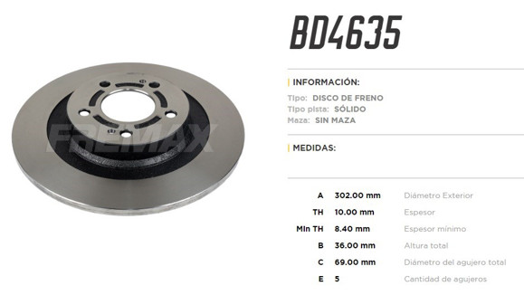 Imagen de DISCO DE FRENO TRASERO MITSUBISHI OUTLANDER 12-ASX 2.0 11-
