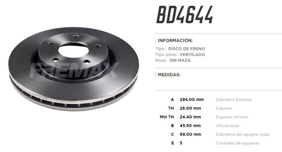 Imagen de DISCO DE FRENO MITSUBISHI OUTLANDER 2.4/3.0 ASX 2.0 2008-