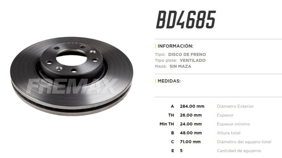 Imagen de DISCO DE FRENO PEUGEOT 407 1.6/1.8/2.0 16V 04-07 408 11-