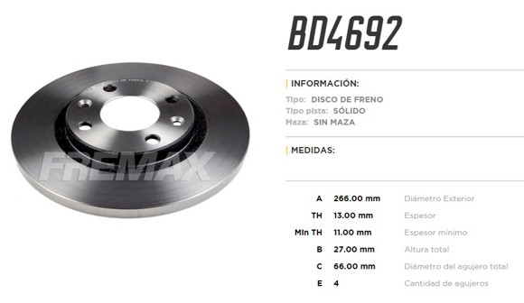 Imagen de DISCO DE FRENO DEL PEUGEOT PARTNER 1.4/1.9D 1996-