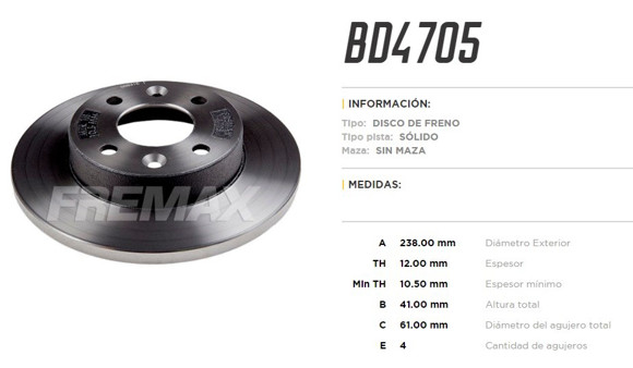 Imagen de DISCO DE FRENO RENAULT CLIO/R19/EXPRESS/TWINGO/MEGANE/CLIO 2