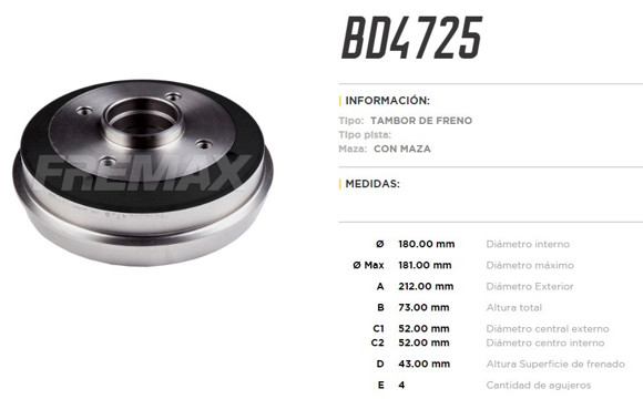 Imagen de CAMPANA DE FRENO PEUGOT 205 1.1/1.4 1983-1994