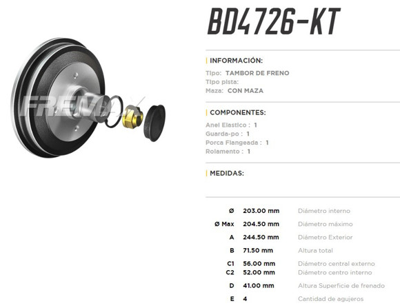 Imagen de CAMPANA DE FRENO CITROEN C3 PEUGEOT 207 2008- (KIT)