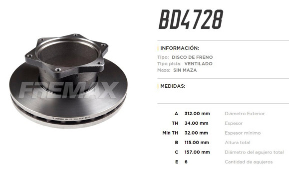 Imagen de DISCO DE FRENO TRASERO M-BENZ 712C/812/814/912C/914C/LO915
