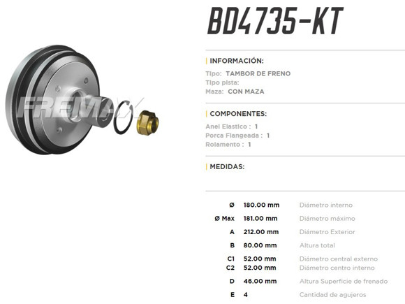 Imagen de CAMPANA DE FRENO CITROEN AX/SAXO PEUGEOT 106/206/207 (KIT)