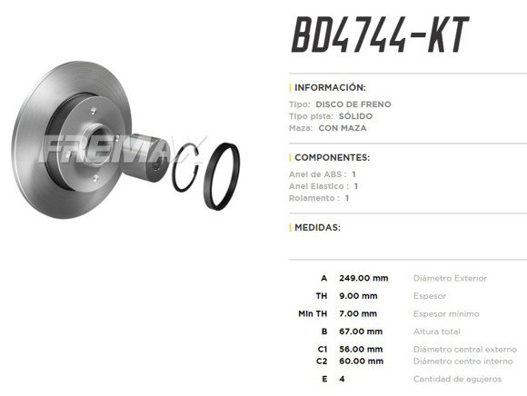 Imagen de DISCO DE FRENO TRASERO CITROEN C4/PEUGEOT 307 1.6/2.0 (KIT)