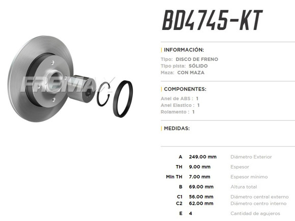 Imagen de DISCO DE FRENO CITROEN C4 PEUGEOT 307 2007-