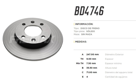 Imagen de DISCO FRENO TRASERO PEUGEOT 307 1.6I 16V/2.0HDI/2.0I 16V 01-