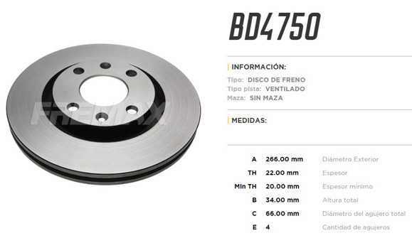 Imagen de DISCO DE FRENO PEUGEOT 206/207/307 16V/CT BERLINGO 1.9D