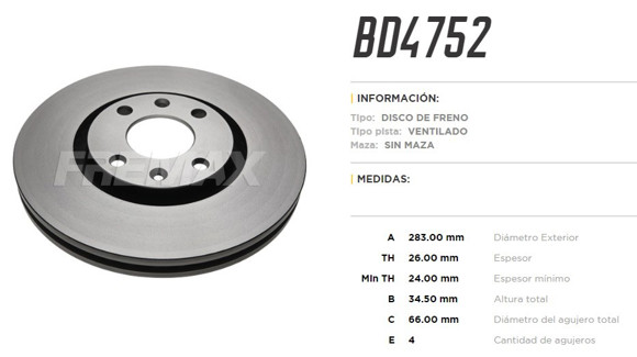 Imagen de DISCO DE FRENO PEUGEOT 307 2.0 16V/2.0HDI 2001-CITROEN C4/C5