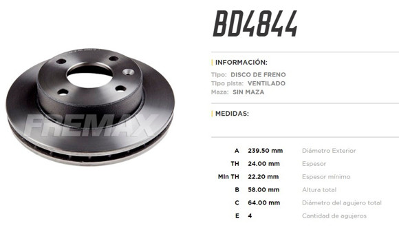 Imagen de DISCO DE FRENO FORD ESCORT XR3/VERONA 1983-1994