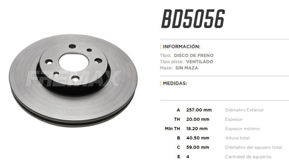 Imagen de DISCO DE FRENO FIAT STRADA/PALIO WEEKEND/ALFA 145/146 1.6