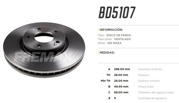 Imagen de DISCO DE FRENO HYUNDAI SANTA FE 2.7 2005-KIA SPORTAGE