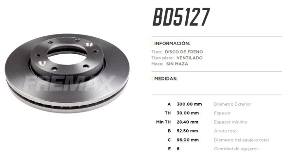 Imagen de DISCO DE FRENO HYUNDAI H1 2.5 CRDI 2008-