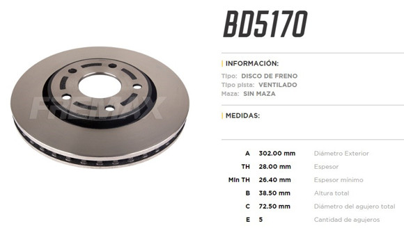 Imagen de DISCO DE FRENO DODGE JOURNEY 2009-/CARAVAN