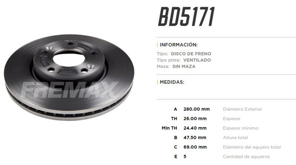 Imagen de DISCO DE FRENO HYUNDAI TUCSON 2.0/2.4/2.7 2004-2015
