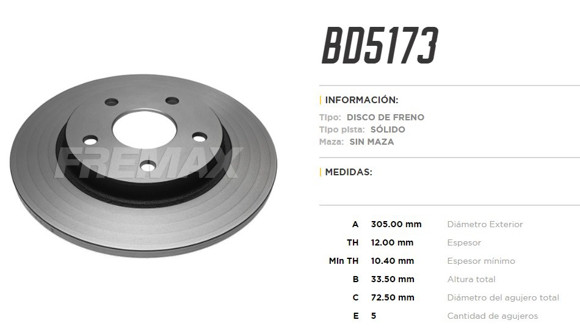 Imagen de DISCO DE FRENO TRASERO DODGE JOURNEY 2009->