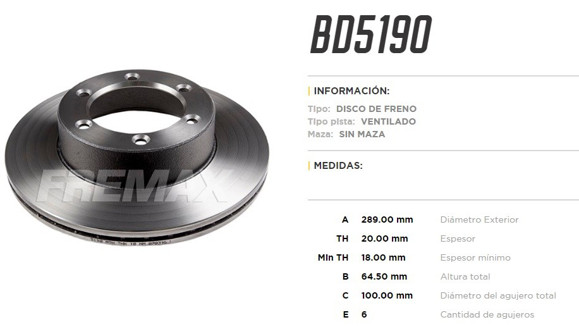 Imagen de DISCO DE FRENO TOYOTA HILUX 4X4 1989-1996/4 RUNNER 1988-1991