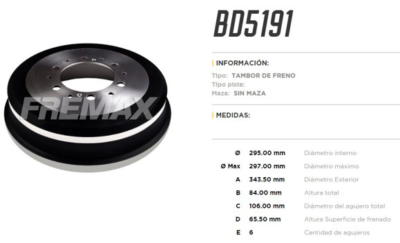 Imagen de CAMPANA DE FRENO TOYOTA 4 RUNNER 1985-1995 HILUX 2.8D 95-04