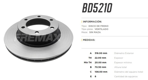 Imagen de DISCO DE FRENO TOYOTA HILUX SW 4X4 3.0 TURBO/4 RUNNER