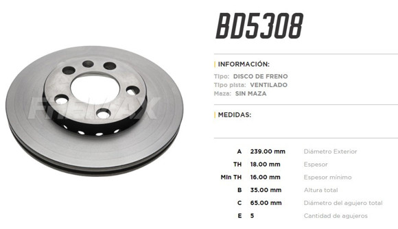Imagen de DISCO DE FRENO VW FOX 1.0/1.6 2003-CROSSFOX 2005-