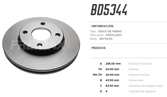 Imagen de DISCO DE FRENO FORD FOCUS 1.6/1.8/2.0 ECOSPORT
