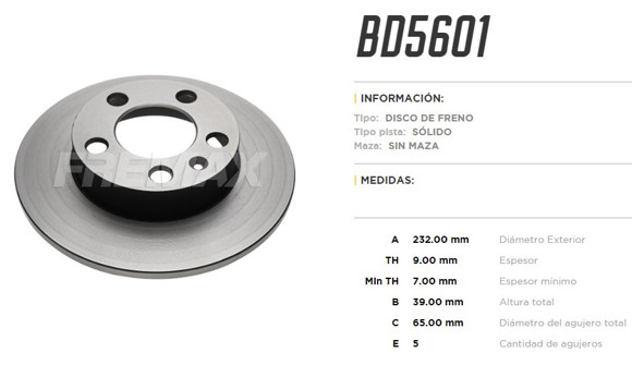 Imagen de DISCO DE FRENO VW GOLF 4/BORA 97-/NEW BEETLE/AUDI A3
