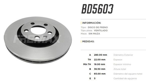 Imagen de DISCO DE FRENO VW GOLF 4/AUDI A3 1.8I 20V/BORA 1.8I/1.9TDI