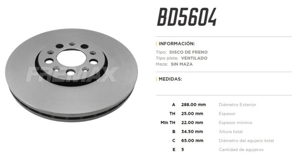 Imagen de DISCO DE FRENO AUDI A3 1.9TDI 96-03 1.8T 20V/VW GOLF