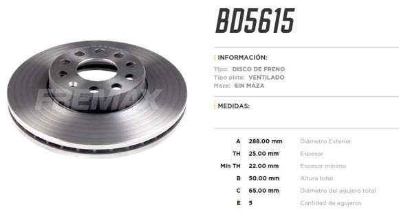 Imagen de DISCO DE FRENO VW GOLF 7 1.4 TURBO 2013-