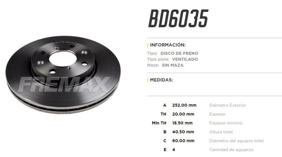 Imagen de DISCO DE FRENO SUZUKI SWIFT 1.3 2005-2012/1.5 2007-2011