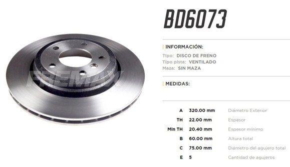 Imagen de DISCO DE FRENO TRASERO BMW 330CD/330CI/330D/330I 2000-