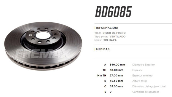 Imagen de DISCO DE FRENO VW GOLF/TIGUAN 1.4/2.0 2007-