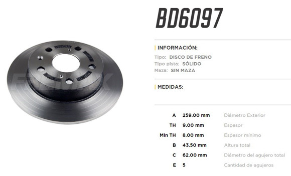 Imagen de DISCO FRENO TRAS SUZUKI SX4 1.6 2013-/VITARA 1.4T/1.6 2017-