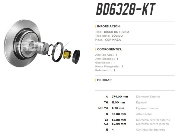 Imagen de DISCO DE FRENO TRASERO RENAULT SCENIC 1.6 16V/2.0 1999-(KIT)