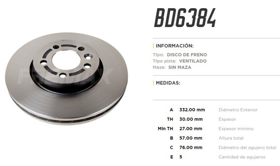 Imagen de DISCO DE FRENO VW AMAROK 3.0 2018-
