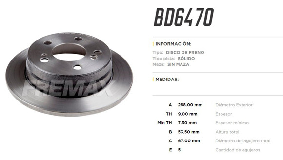 Imagen de DISCO FRENO TRAS MERCEDES BENZ 190 HASTA 1993 250D/300D-TD