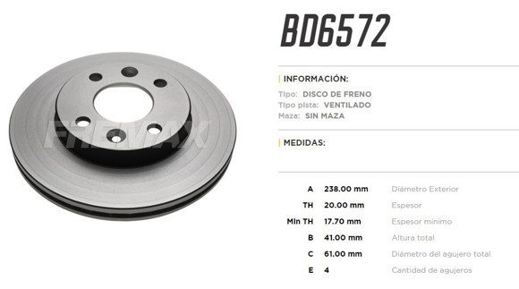 Imagen de DISCO DE FRENO RENAULT CLIO 2 1998-/MEGANE 1.6I/R19/R21
