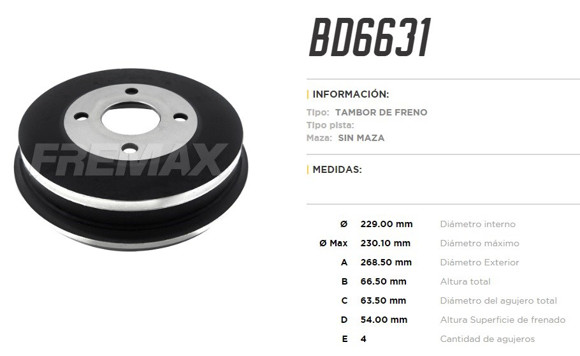 Imagen de CAMPANA DE FRENO FORD COURIER/MONDEO 1997-
