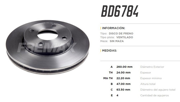 Imagen de DISCO DE FRENO FORD MONDEO 1.8TD/1.8I/2.0I 1993-/COUNTOUR