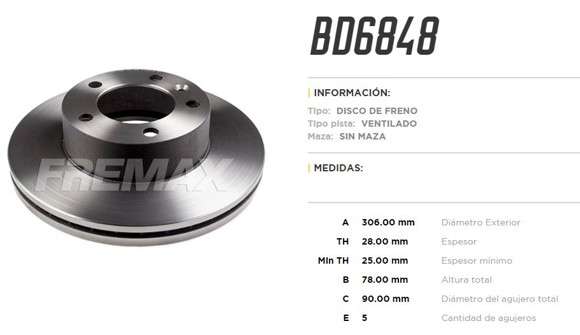 Imagen de DISCO DE FRENO RENAULT MASTER 1.9/2.0/2.2/2.5/2.8D 2000-