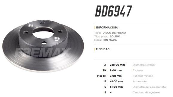 Imagen de DISCO DE FRENO RENAULT TWINGO 1995-/EXPRES 1985-1990