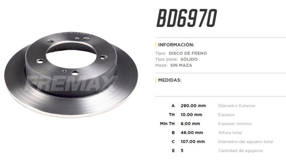 Imagen de DISCO DE FRENO DEL SUZUKI SIDEKICK 1989-98 /VITARA 1988-