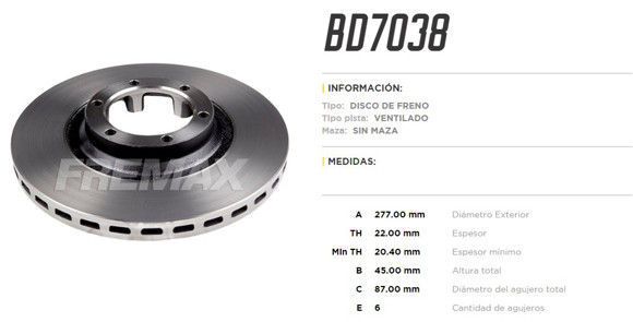 Imagen de DISCO DE FRENO MITSUBISHI L300 2.4/2.5TD 86-00 L200/MONTERO