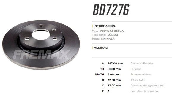 Imagen de DISCO DE FRENO CITROEN AX 1991-/SAXO 1.1I/1.4I/1.5D 2000-