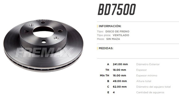 Imagen de DISCO DE FRENO HYUNDAI I10 1.1/1.25 12V 2008-