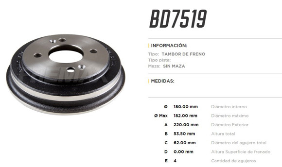 Imagen de CAMPANA DE FRENO KIA PICANTO 1.0/1.2 2011-